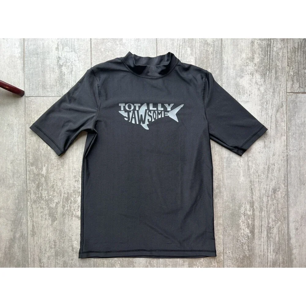 CHEROKEE Kids Boys Short 1/2 Sleeve Rash Guard TOTALLY JAWSOME UPF Sun XL 16